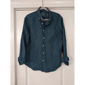 Alex Crane Mens Button Down Shirt Long Sleeve Casual Linen Teal Green Medium